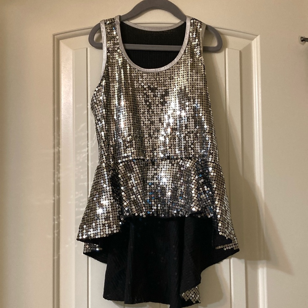 Girls Large Sequin Peplum Tank Dance Costume Top